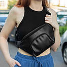 Нагрудна поясна сумка бананка через плече з екошкіри OMEGA чорна, фото 6