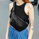 Нагрудна поясна сумка бананка через плече з екошкіри OMEGA чорна, фото 7