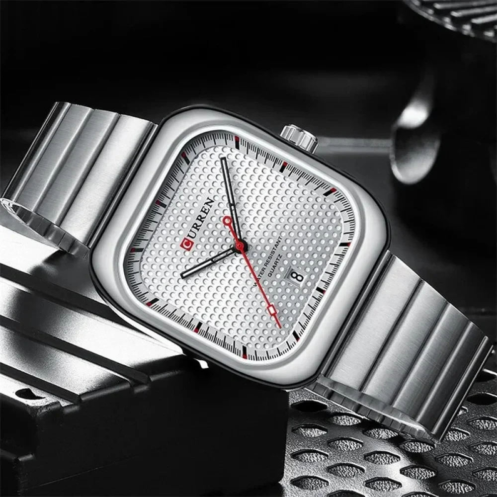 Чоловічий квадратний годинник Curren 8460 Silver-Silver