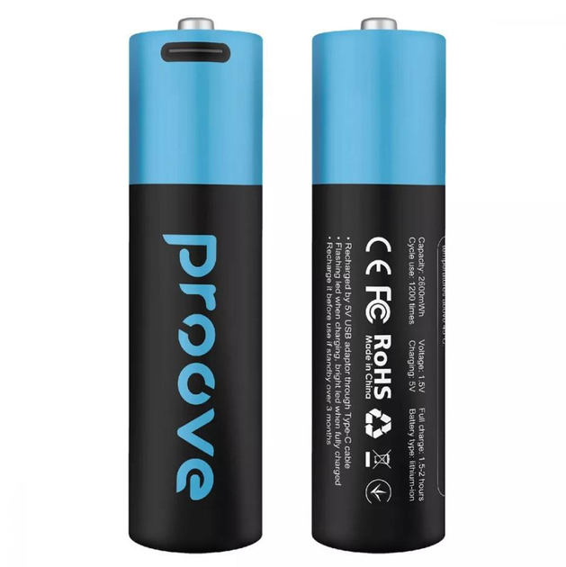 Акумуляторні батареї Proove Compact Energy AA Type-C 1.5V 2600mAh (2 шт), фото 1