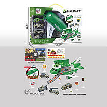 Іграшка літак-парковка 8828 A Вантажний Музичний з трапом і машинками (Зелений)