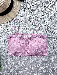 Жіночий короткий топ-бандо з квітами рожевий