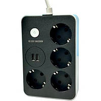 Подовжувач з USB Power Socket 8203 2USB на 4 розетки 2 м Black S