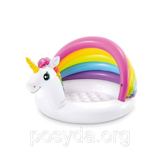 Басейн дитячий надувний Intex 57113 (127х102х69 см) Єдиноріг з навісом, фото 1