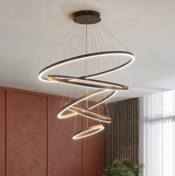Світлодіодна Led-люстра Олімпія PJ812С-5 20+30+40+80+100см (5 кілець) Коричнева