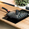 Сковорода 29 см алюмінієва гриль зі скляною кришкою квадратна пательня Lugi, фото 7