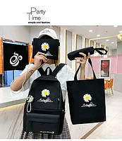 Комплект 4:1 рюкзак сумка пенал косметичка сумка на плече чорний для дівчат
