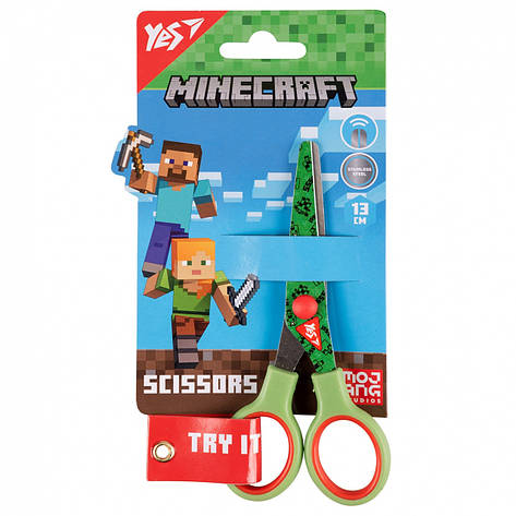 Ножиці YES Minecraft з принтом на лезі, зелені, 13 см, фото 1