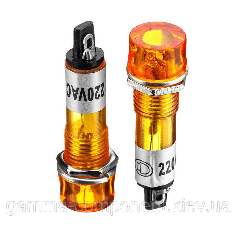 Світлодіодний індикатор XD10-3, 220V, жовтий (od=10mm)