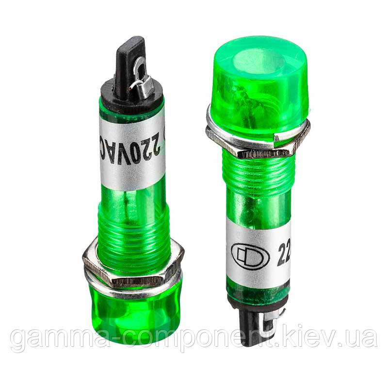 Світлодіодний індикатор XD10-3, 220V, зелений (od=10mm)