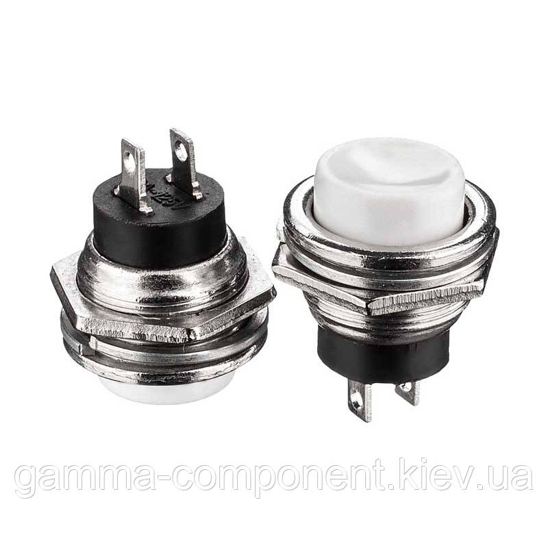 Натискна Кнопка біла 16мм 3А 125В без фіксації OFF-(ON) DS-212 SPST 2pin Daier, фото 1