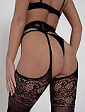 Еротичні колготки з імітацією панчох з поясом-гумкою, чорні сексуальні колготки у сітку з доступом, фото 5