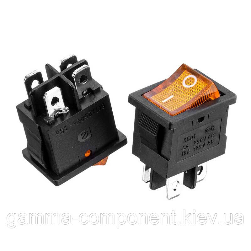 Перемикач KCD1-201N-4, ON-OFF, (4pin) жовтий