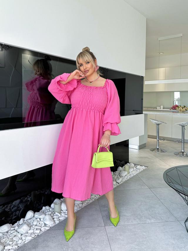 Плаття з об'ємними шикарними рукавами з натуральної тканини розміри норма та батал