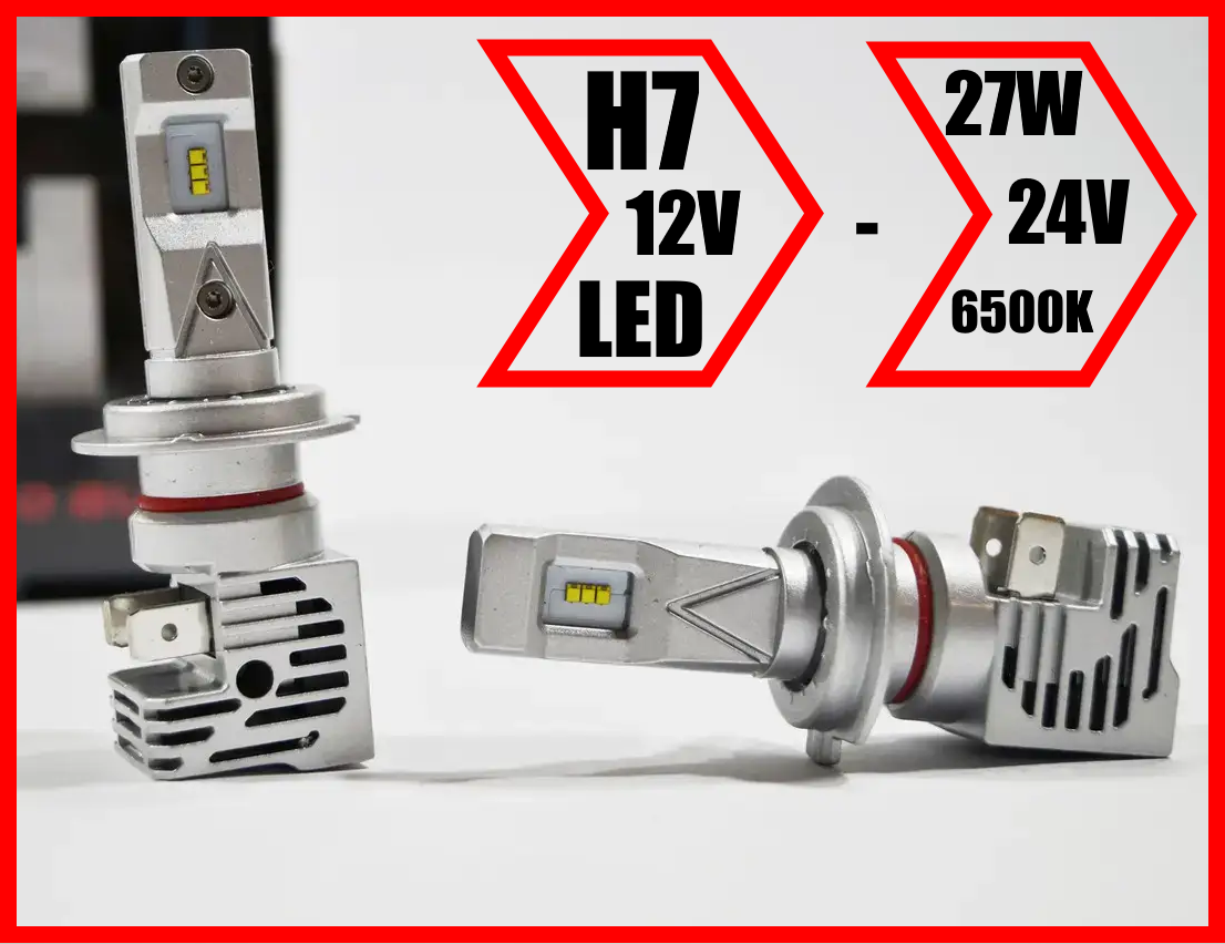 Світлодіодні LED-лампи для авто H7 12V-24V M3 6500 K 27W активне охолодження