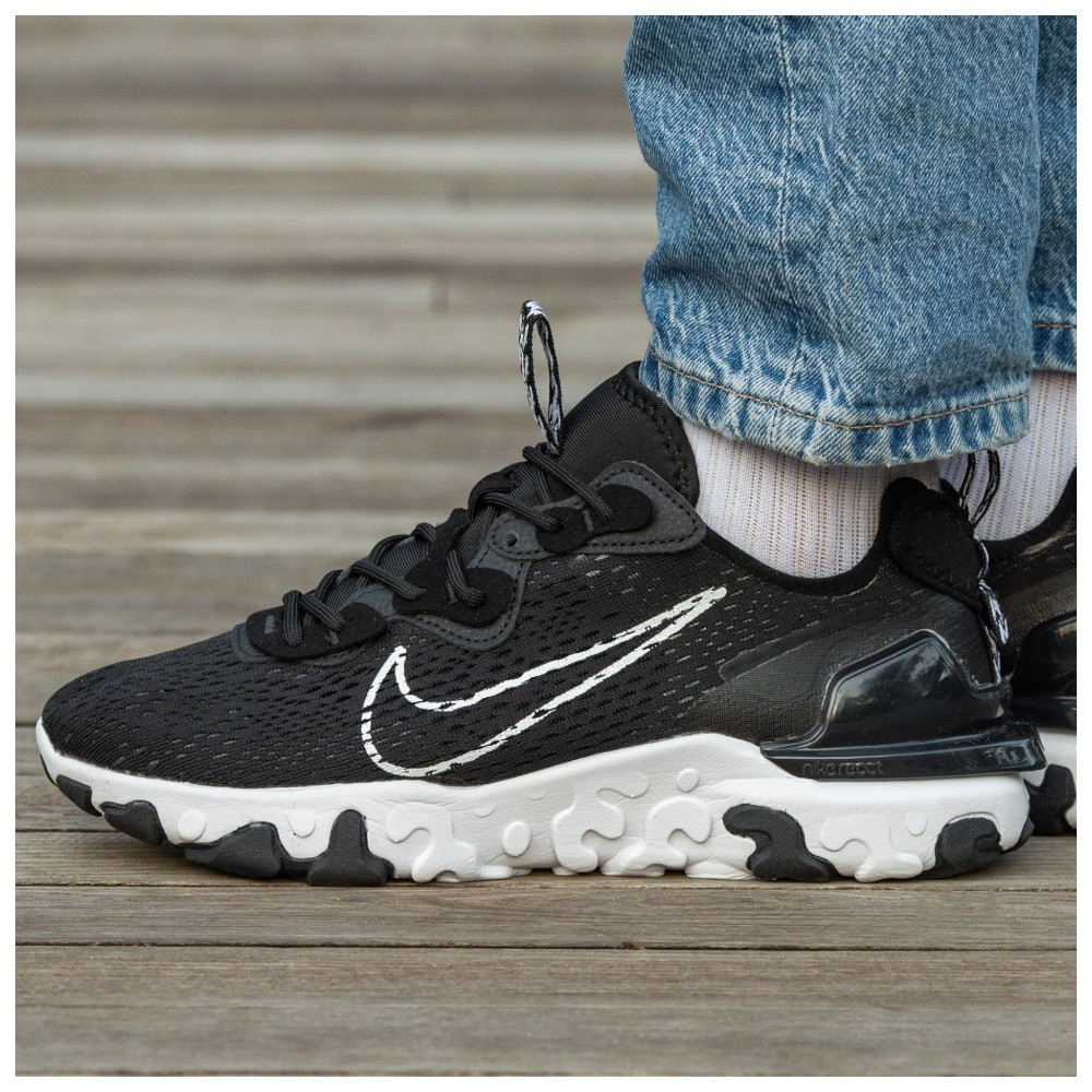 Чоловічі кросівки Nike React Vision Black White весна-осінь, чорно-білі кросівки найк реакт віжн чорні