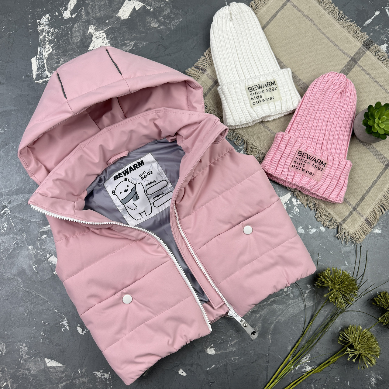 Жилетка дитяча з капюшоном BEWARM Пудра, фото 1