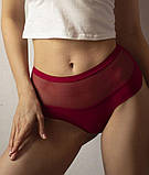 Жіноча спідня білизна безшовні трусики з сіткою на поясі, гладкі червоні трусики бразиліана M, фото 2