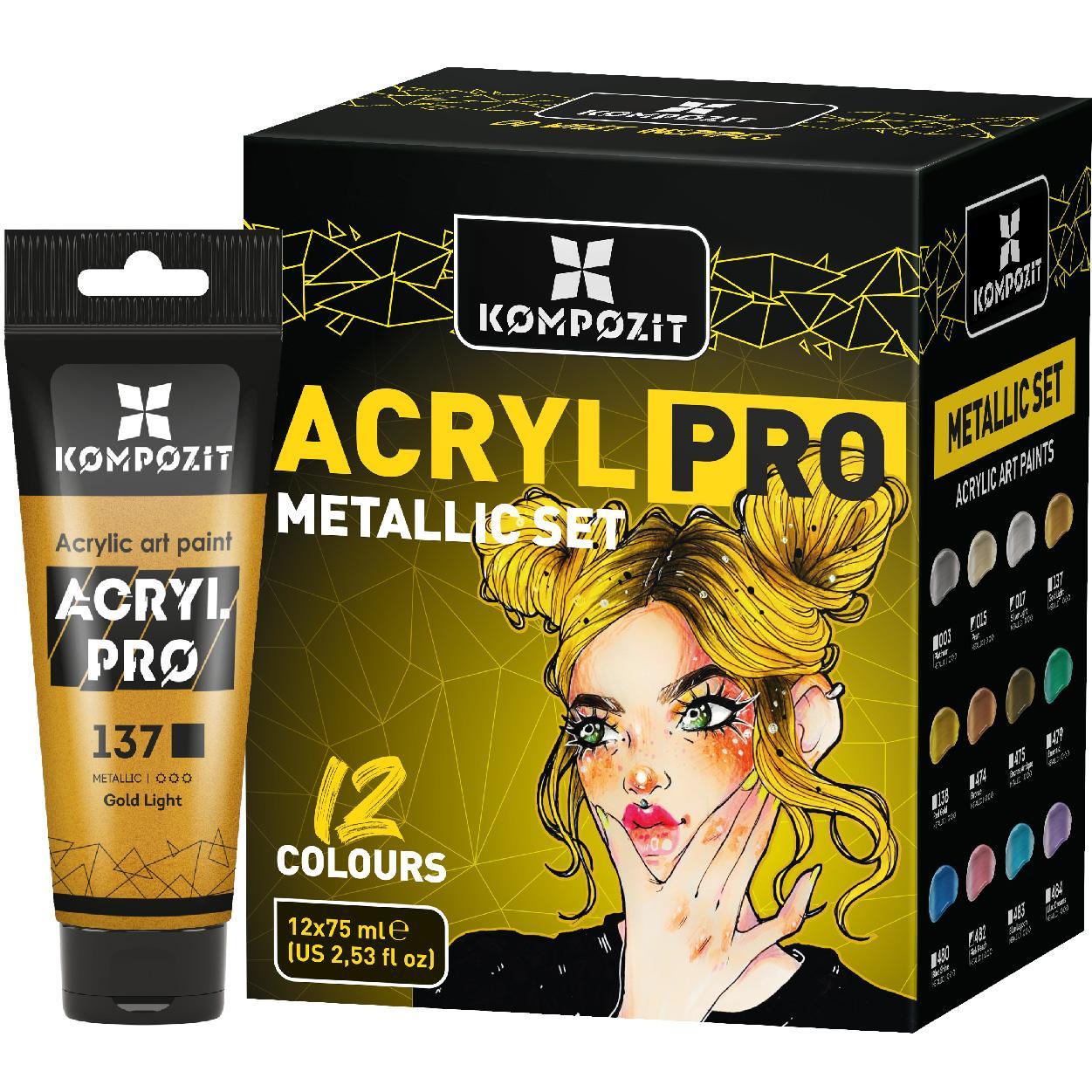 Набір Фарба художня ACRYL PRO ART Kompozit 12*75 мл Металік, 12 х 75 мл