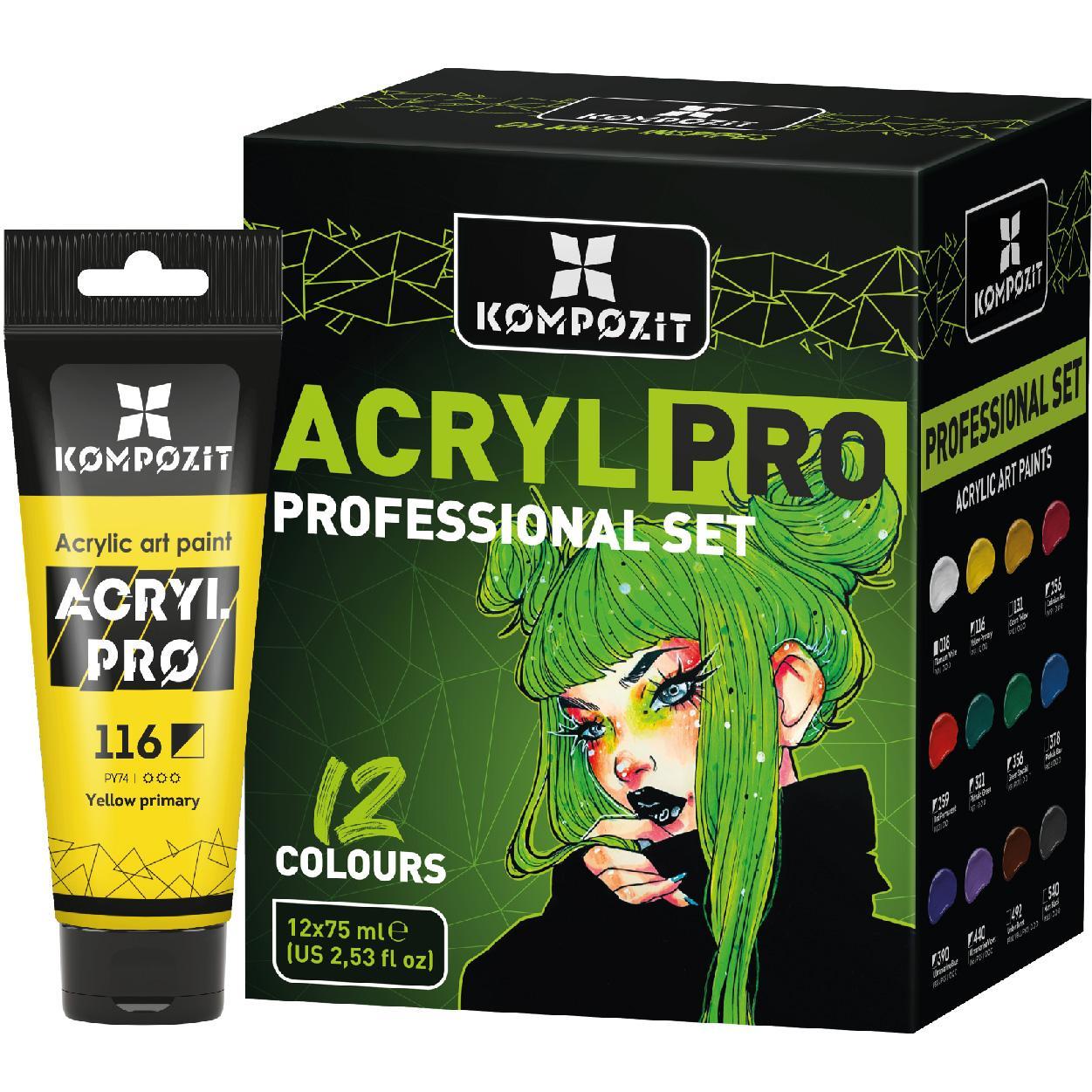 Набір Фарба художня ACRYL PRO ART Kompozit 12*75 мл Професійний, 12 х 75 мл