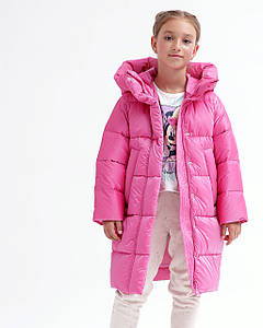 Зимова куртка для дівчинки дитяча пуховик з капюшоном довга рожева DT-8365-9