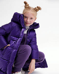 Зимова куртка для дівчинки дитяча пуховик з капюшоном довга індіго DT-8365-19