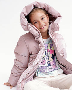 Зимова куртка для дівчинки дитяча пуховик з капюшоном довга пудра DT-8365-25  42,44 р