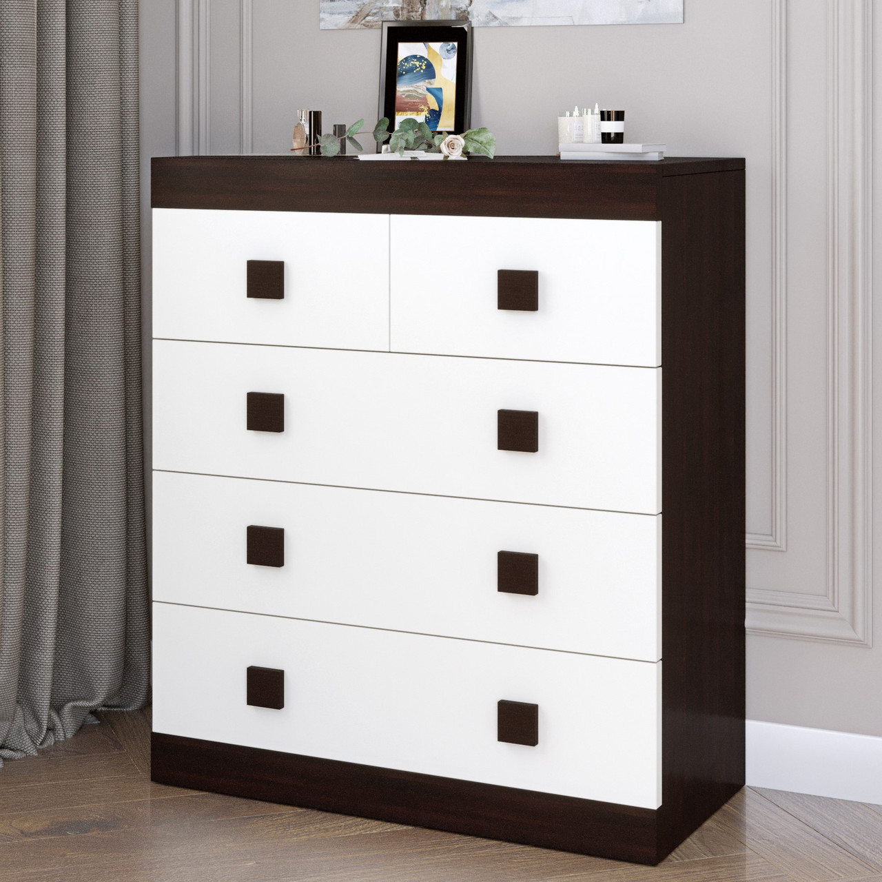 Комод для спальні Соната Комод 3 Венге темний + Білий (80х38х93.5 см) Еверест, фото 1