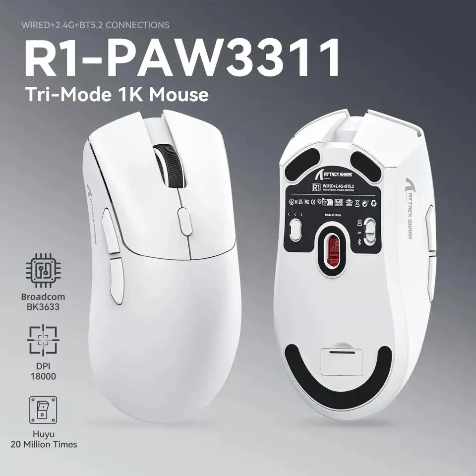 Професійна ігрова миша Attack Shark R1 BT 18000 Dpi PAW3311 Оригінал Уцінка М'ята коробка