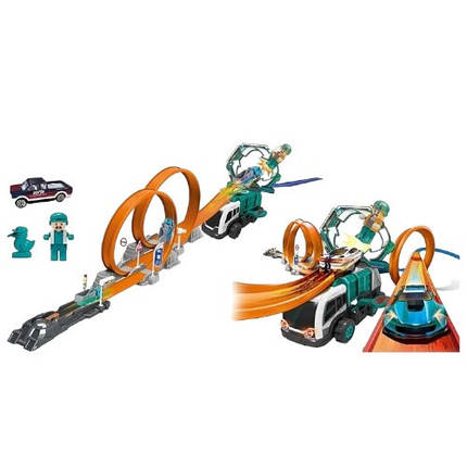 Трек для машинок (металопластикова машинка, фігурка героя, наклейки, запускач) 660 A-100, фото 1