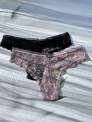 Жіночі мереживні стрінги набір 2шт чорні і беж