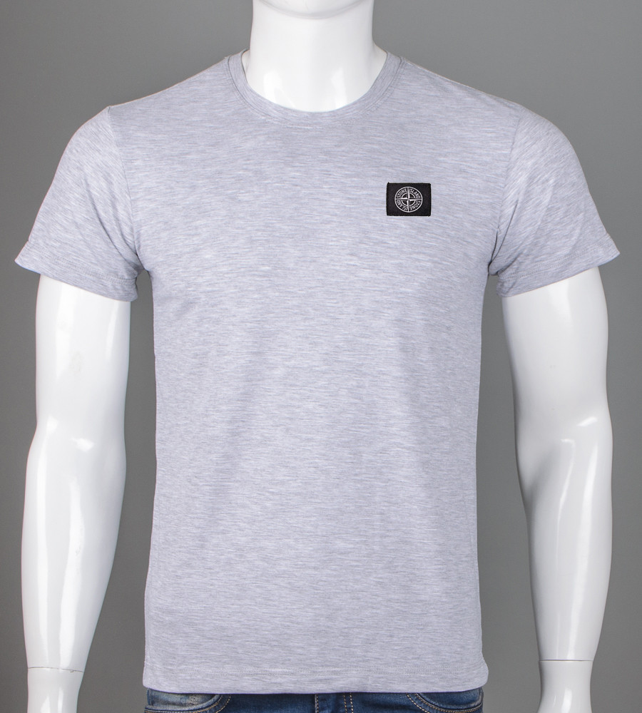 Футболка чоловіча Stone Island 2409м Нашивка (Уп.4шт M-XXL), Св.Сірий меланж