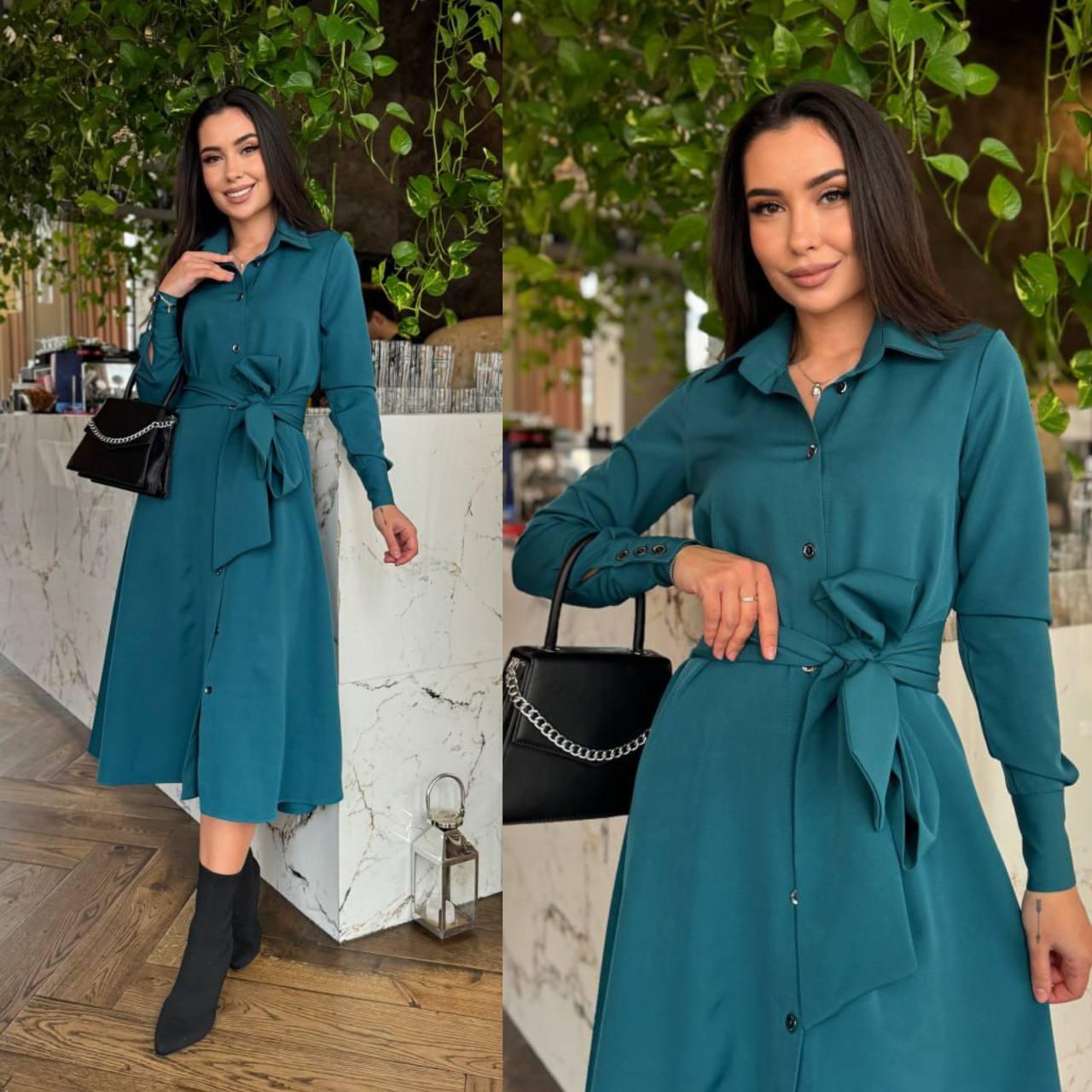 Стильна жіноча сукня міді на ґудзиках з коміром сорочка і поясом Smmod7987