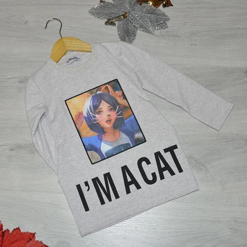 Дитячий реглан "i'm cat", трикотаж, для дівчаток,( 5-6; років), з малюнком