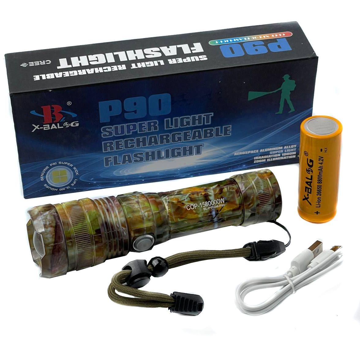 LED-ліхтар ручний POLICE P512-P90-500 lum 150 метрів 8800mAh (USB Заряджання), фото 1