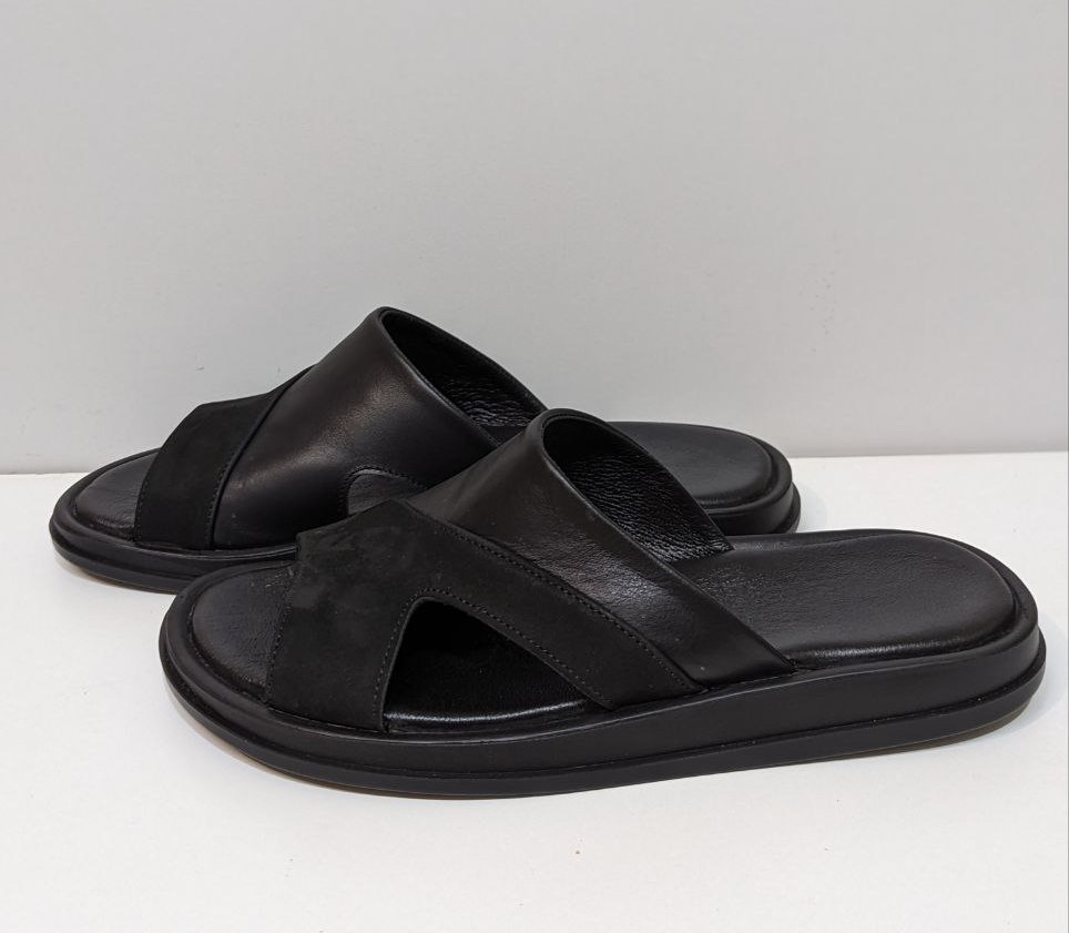 STTOPA Размеры 44,45. Шльопанці великих розмірів шкіряні. 458-4045 Чорні, фото 1