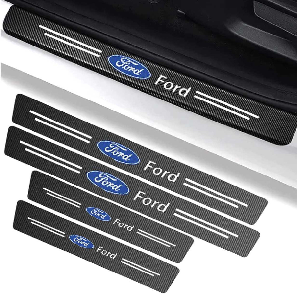 Захисна плівка накладка на пороги для Ford Чорний Карбон 4 шт., фото 1
