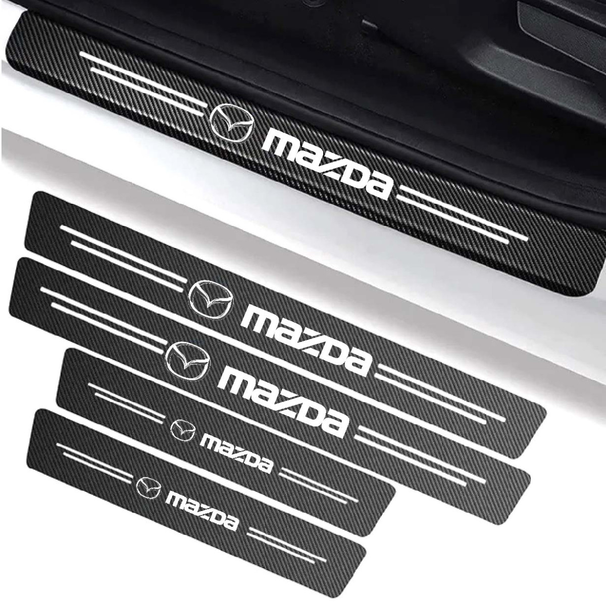 Захисна плівка накладка на пороги для Mazda Чорний Карбон 4 шт., фото 1