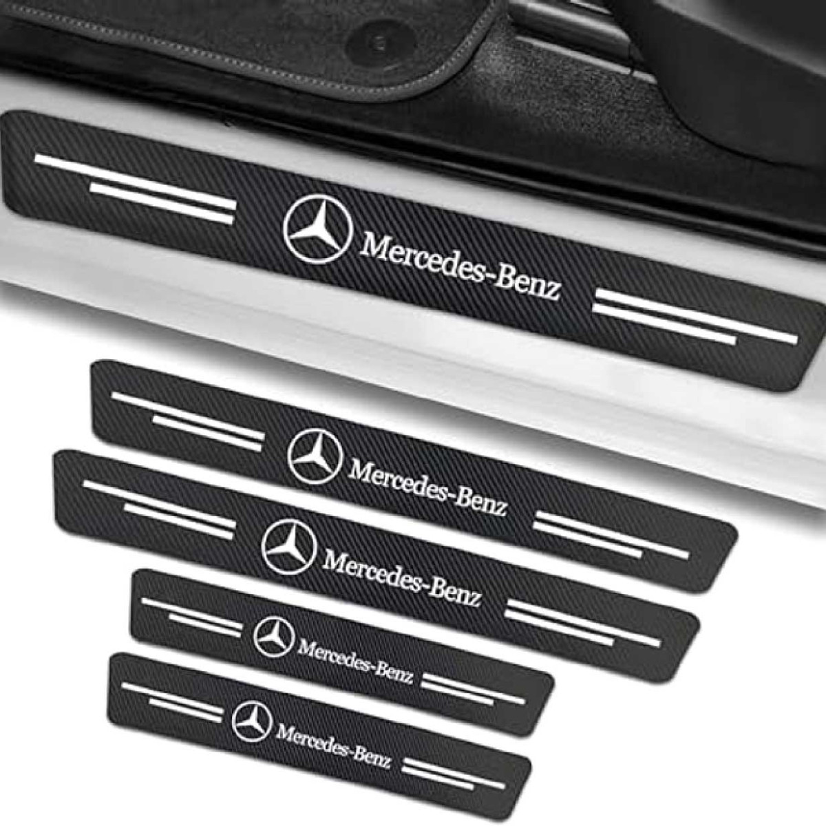 Захисна плівка накладка на пороги для Mercedes-Benz Чорний Карбон 4 шт., фото 1