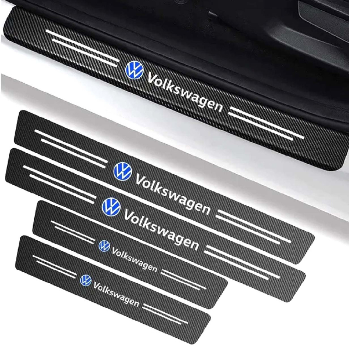 Захисна плівка накладка на пороги для Volkswagen Чорний Карбон 4 шт., фото 1