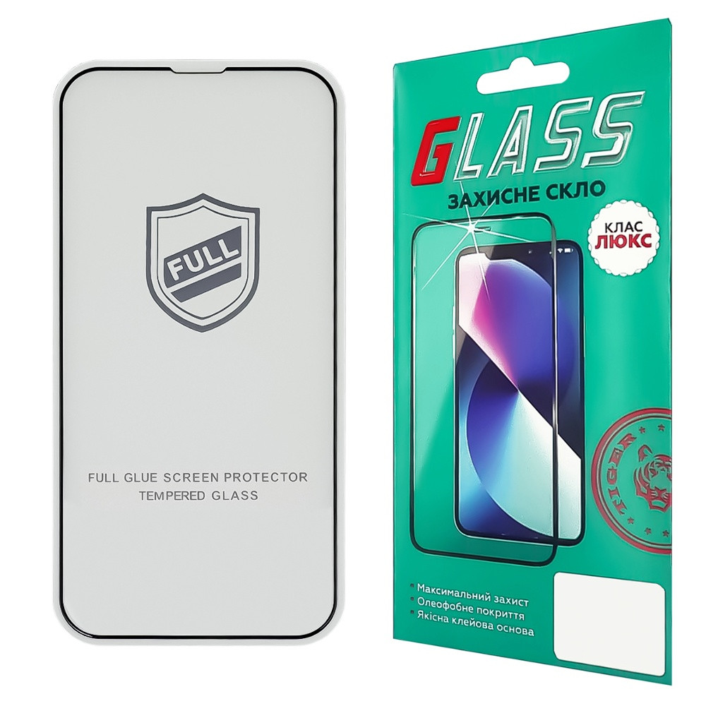 TU  TU Защитное стекло для Apple iPhone 13/ 13 Pro/ 14 Full Glue (0.25 мм, 2.5D, чёрное) Люкс, фото 1