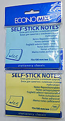 Блок для нотаток 75*100 з клейким шаром, Е20933 100арк.,Жовтий,Блакитний