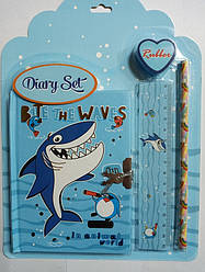 Блокнот на зам. A-6 No 64934 Акула + лінійка, олівець, Гумка