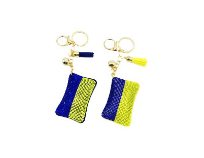 Брелок No 135-24-UA "Флаг України синьо-жовтий" 6,5 см СТРАЗИ уп-12шт, фото 1
