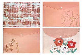 Папка-конверт А4 JL-D0006 "Асорті з фольгою" 170 мкр на кнопці, мікс кольорів уп-12шт