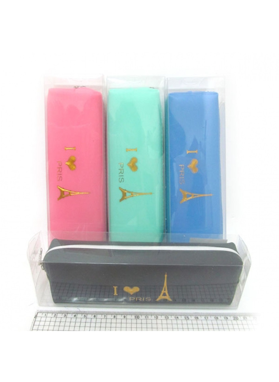 Пенал сум. 1 відд. силікон No1236 "I love Paris" 19*5.5*4см, PVC, mix 4