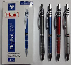 Ручка кулькова автомат "Flair 1314" Digital "синя, 4кв корпусу/12уп, метал. кліп, 0,7 мм