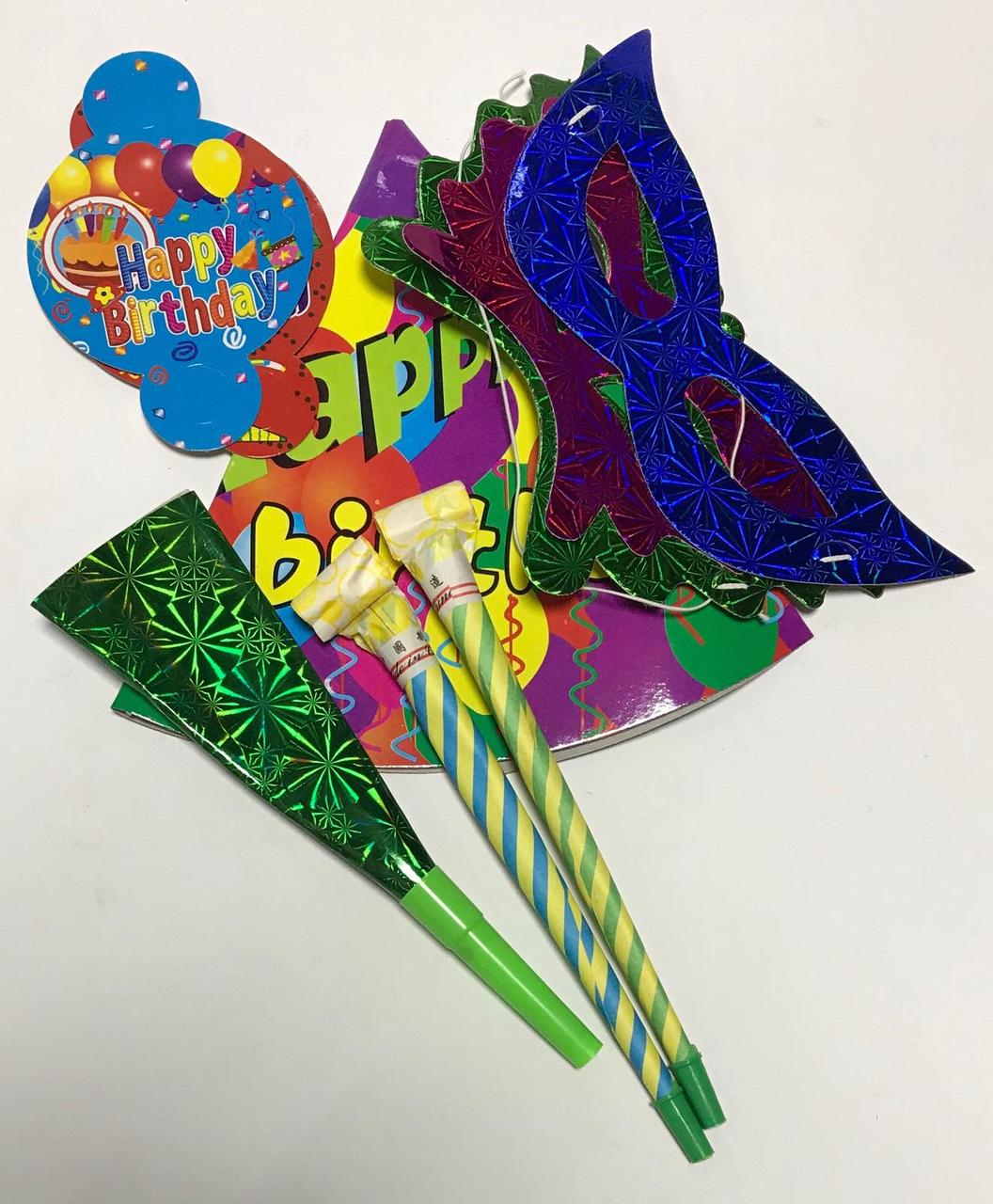 Набір святковий PF-02 (ковпак, 2 маски, 3 трубочки), фото 1