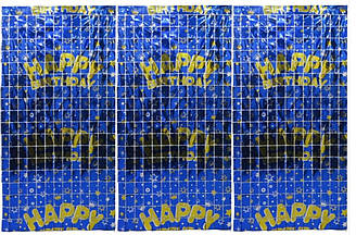 Фотозона-шторка з фольги 13002-BL "Квадрат-Happy Birthday 1*2m Синій