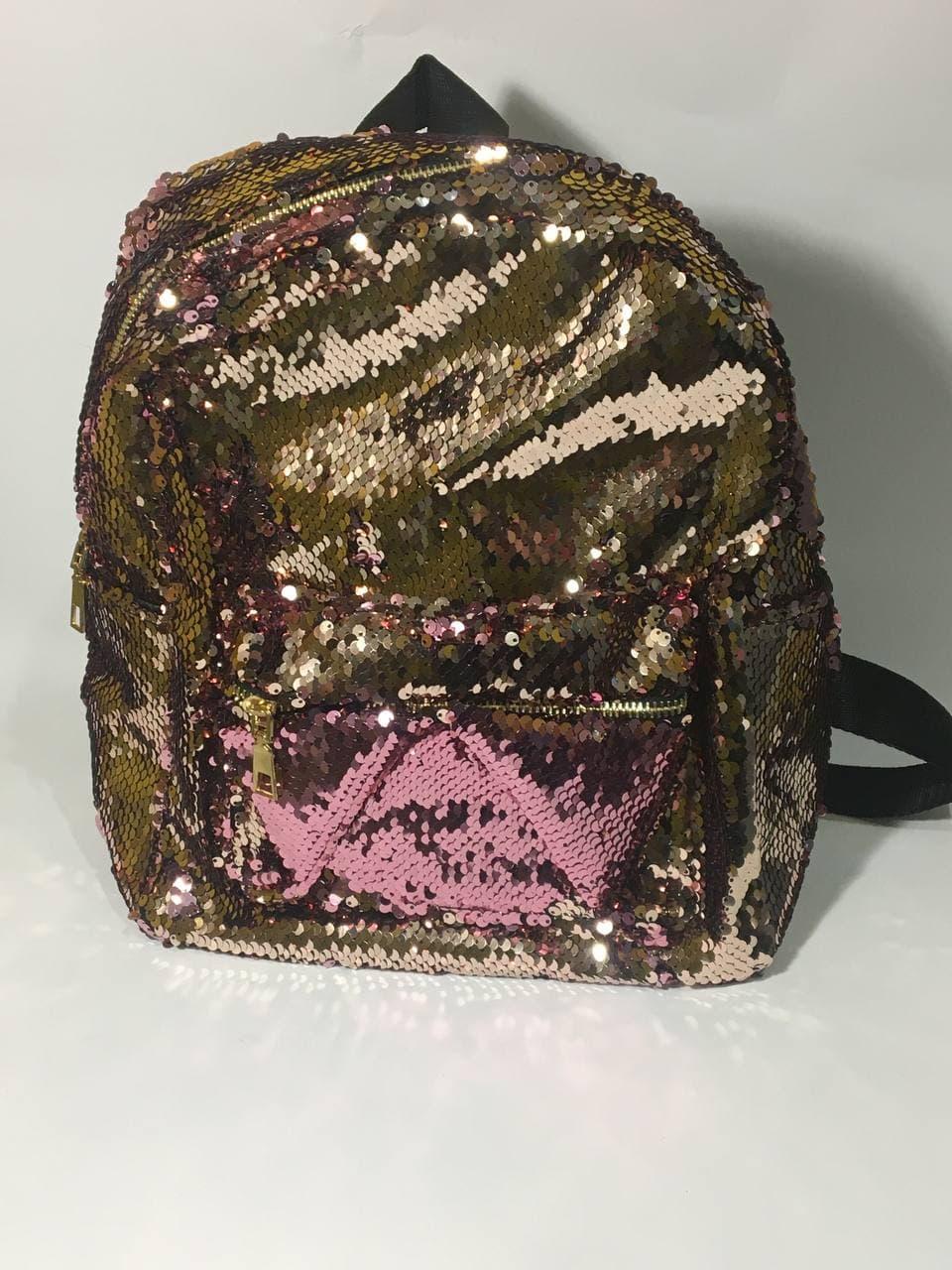 Ранець шкір.зам. 13617 "Паєтки двостор" Персиковий/Рожевий 32*25см, фото 1